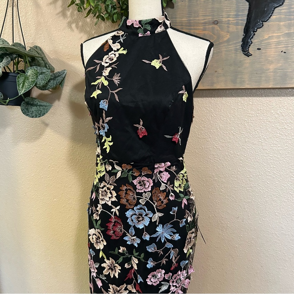 Infinite Praise Black 3D Floral Embroidered Halter Maxi Dress - Picture 3 of 10